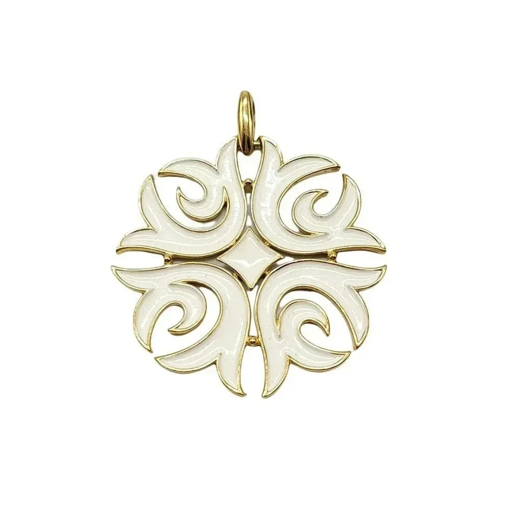 Crown Trifari White Enamel Modernist Abstract Pendant Necklace Chain Needed